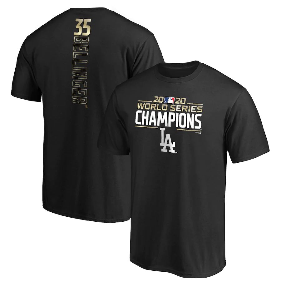 Los Angeles Dodgers Cody Bellinger 2020 World Series Champions Name & Number T-Shirt Black