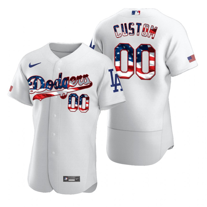 Los Angeles Dodgers Custom Men's Nike White Fluttering USA Flag Limited Edition Authentic MLB Jersey Los Angeles Dodgers Custom Men's Nike White Fluttering USA Flag Limited Edition Authentic MLB Jersey