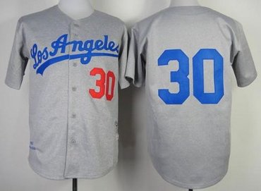 Los Angeles Dodgers Mitchell And Ness 1963 Dodgers #30 Maury Wills Grey Throwback Baseball Jersey