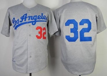 Los Angeles Dodgers Mitchell And Ness 1963 Dodgers #32 Sandy Koufax Grey Throwback Baseball Jersey