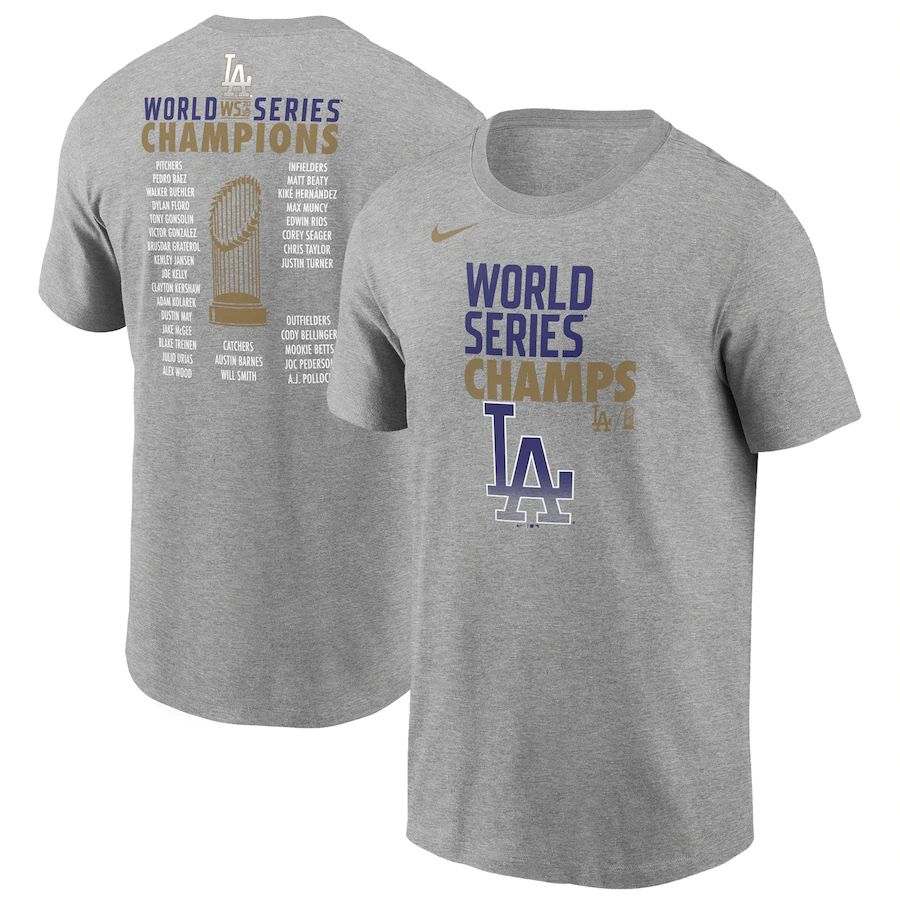 Los Angeles Dodgers Nike 2020 World Series Champions Roster T-Shirt Heather Gray