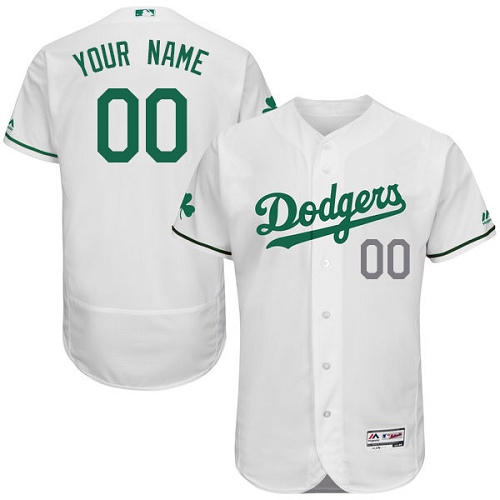 Los Angeles Dodgers White St. Patrick's Day Men's Flexbase Customized Jersey