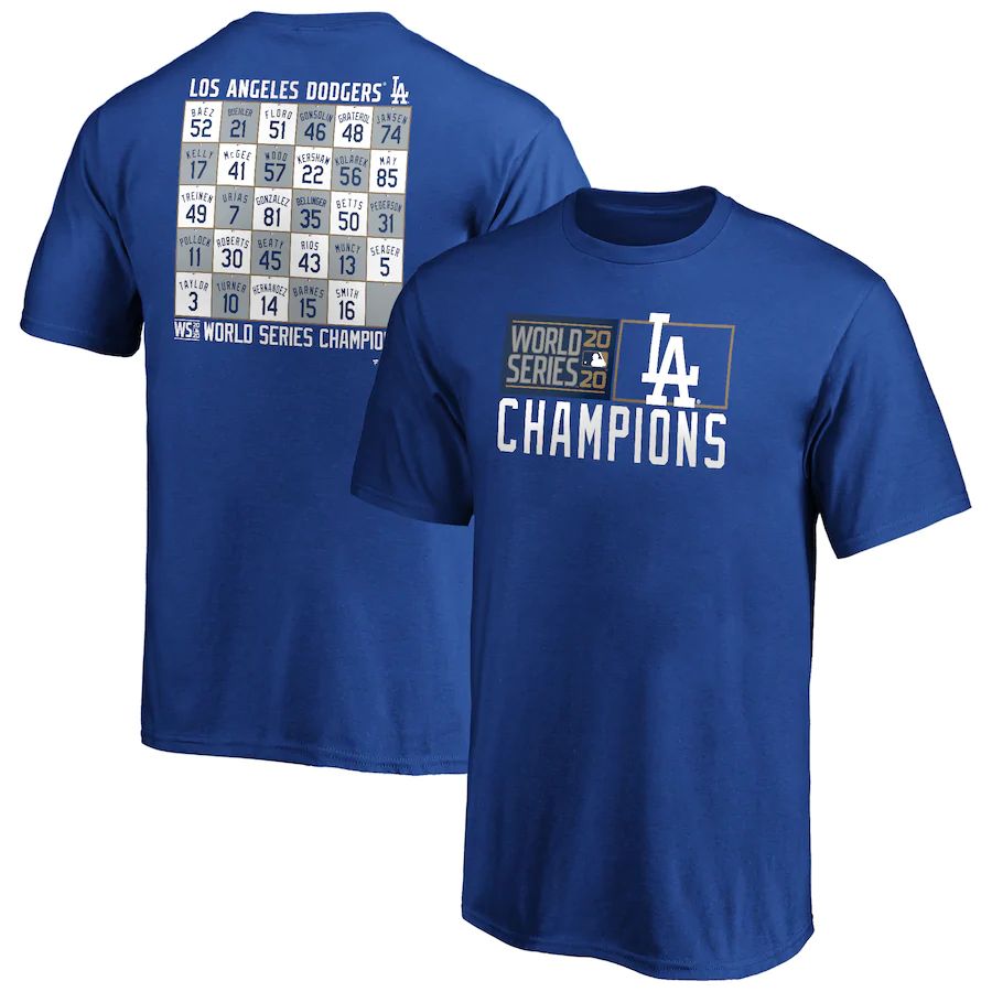 Los Angeles Dodgers Youth 2020 World Series Champions Jersey Roster T-Shirt Royal