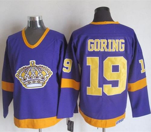 Los Angeles Kings #19 Butch Goring Purple Yellow CCM Throwback Stitched NHL Jersey