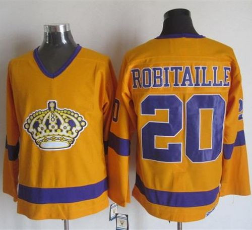 Los Angeles Kings #20 Luc Robitaille Yellow Purple CCM Throwback Stitched NHL Jersey