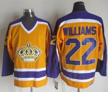 Los Angeles Kings #22 Tiger Williams Yellow Purple CCM Throwback Stitched NHL Jersey