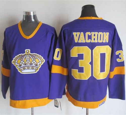 Los Angeles Kings #30 Rogie Vachon Purple Yellow CCM Throwback Stitched NHL Jersey