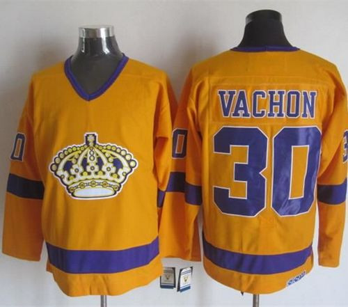 Los Angeles Kings #30 Rogie Vachon Yellow Purple CCM Throwback Stitched NHL Jersey