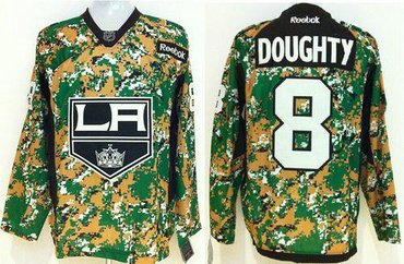 Los Angeles Kings #8 Drew Doughty Camo Veterans Day Practice Stitched NHL Jersey