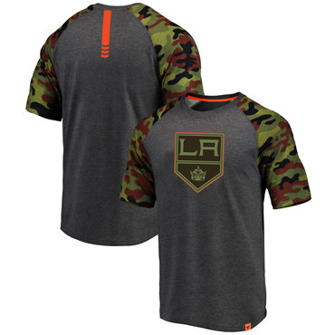 Los Angeles Kings Fanatics Braned Heathered Gray Camo Recon Camo Raglan T-Shirt Los Angeles Kings Fanatics Braned Heathered Gray Camo Recon Camo Raglan T-Shirt