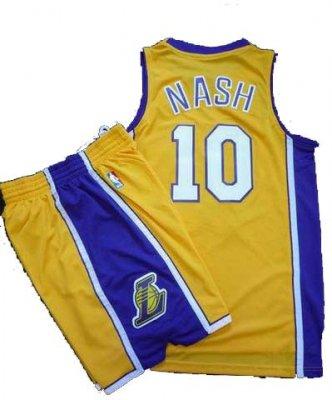 Los Angeles Lakers 10 Steve Nash Yellow Revolution 30 Swingman NBA Jersey & Shorts Suit Los Angeles Lakers 10 Steve Nash Yellow Revolution 30 Swingman NBA Jersey & Shorts Suit