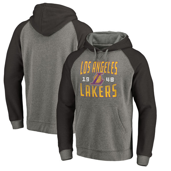 Los Angeles Lakers Fanatics Branded Ash Antique Stack Tri Blend Raglan Pullover Hoodie Los Angeles Lakers Fanatics Branded Ash Antique Stack Tri Blend Raglan Pullover Hoodie
