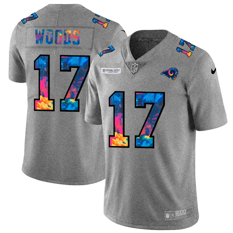 Los Angeles Rams #17 Robert Woods Men's Nike Multi-Color 2020 NFL Crucial Catch NFL Jersey Greyheather Los Angeles Rams #17 Robert Woods Men's Nike Multi-Color 2020 NFL Crucial Catch NFL Jersey Greyheather