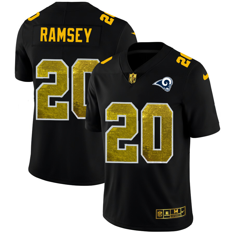 Los Angeles Rams #20 Jalen Ramsey Men's Black Nike Golden Sequin Vapor Limited NFL Jersey Los Angeles Rams #20 Jalen Ramsey Men's Black Nike Golden Sequin Vapor Limited NFL Jersey