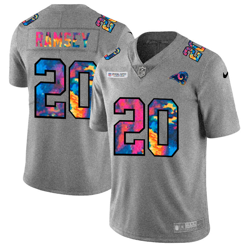 Los Angeles Rams #20 Jalen Ramsey Men's Nike Multi-Color 2020 NFL Crucial Catch NFL Jersey Greyheather Los Angeles Rams #20 Jalen Ramsey Men's Nike Multi-Color 2020 NFL Crucial Catch NFL Jersey Greyheather