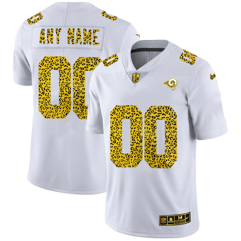 Los Angeles Rams Custom Men's Nike Flocked Leopard Print Vapor Limited NFL Jersey White Los Angeles Rams Custom Men's Nike Flocked Leopard Print Vapor Limited NFL Jersey White