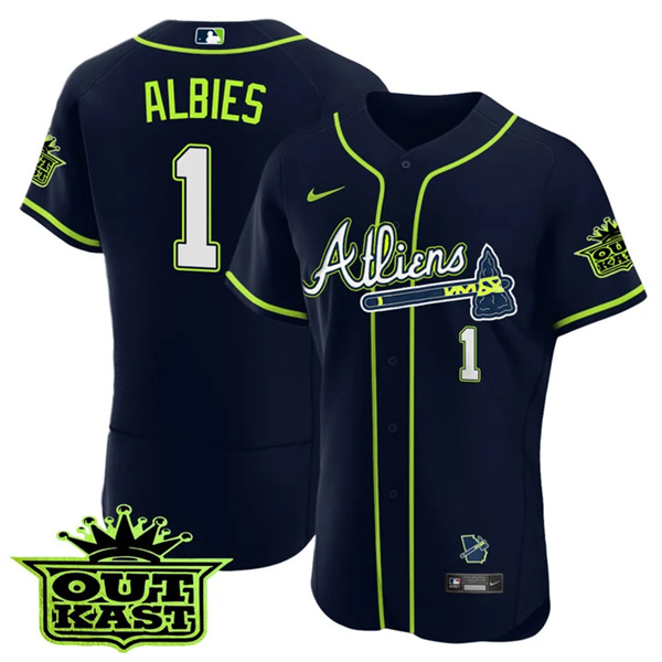 MEN'S ATLANTA BRAVES ATLIENS #1 Ozzie Albies FLEX BASE JERSEY - ALL STITCHED MEN'S ATLANTA BRAVES ATLIENS #1 Ozzie Albies FLEX BASE JERSEY - ALL STITCHED