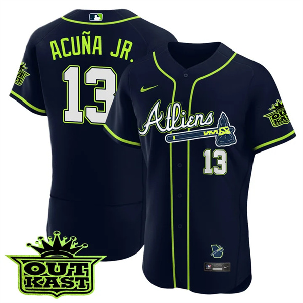 MEN'S ATLANTA BRAVES ATLIENS #13 Ronald Acuna Jr. FLEX BASE JERSEY - ALL STITCHED MEN'S ATLANTA BRAVES ATLIENS #13 Ronald Acuna Jr. FLEX BASE JERSEY - ALL STITCHED