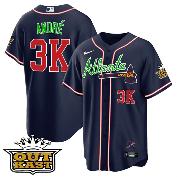 MEN'S ATLANTA BRAVES OUTKAST 3K André Navy COOL BASE JERSEY -ALL STITCHED