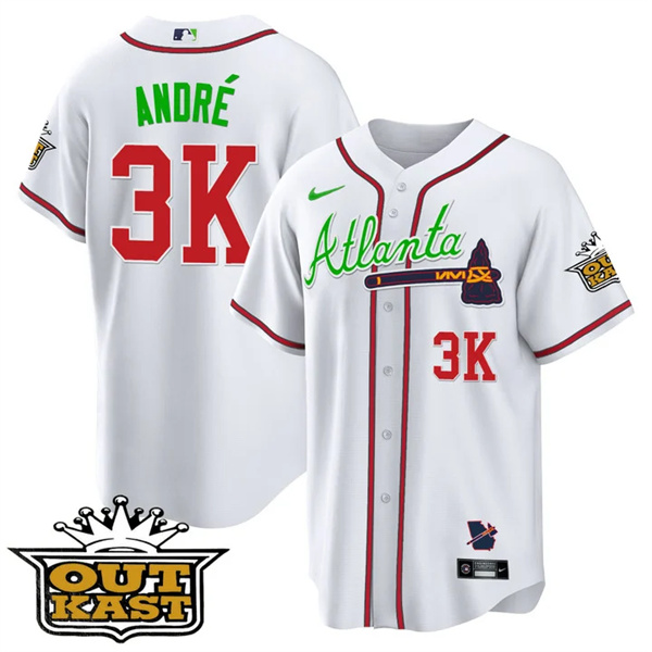 MEN'S ATLANTA BRAVES OUTKAST 3K André White COOL BASE JERSEY -ALL STITCHED MEN'S ATLANTA BRAVES OUTKAST 3K André White COOL BASE JERSEY -ALL STITCHED