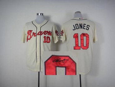 MLB Atlanta Braves 10 Chipper Jones Cream Signed Jersey