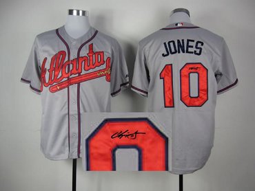 MLB Atlanta Braves 10 Chipper Jones Grey Signed Jersey