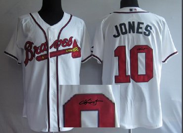 MLB Atlanta Braves 10 Chipper Jones White Signed Jersey