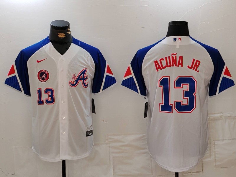 MLB Braves 13 Ronald Acuna White City Connect Cool Base Men Jersey 8 MLB Braves 13 Ronald Acuna White City Connect Cool Base Men Jersey 8