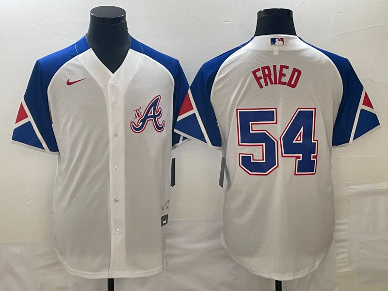 MLB Braves 54 Max Fried White City Connect Cool Base Men Jersey 7 MLB Braves 54 Max Fried White City Connect Cool Base Men Jersey 7
