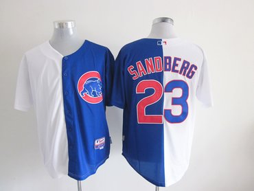 MLB Chicago Cubs 23 Sandberg White-Blue Split Jerseys