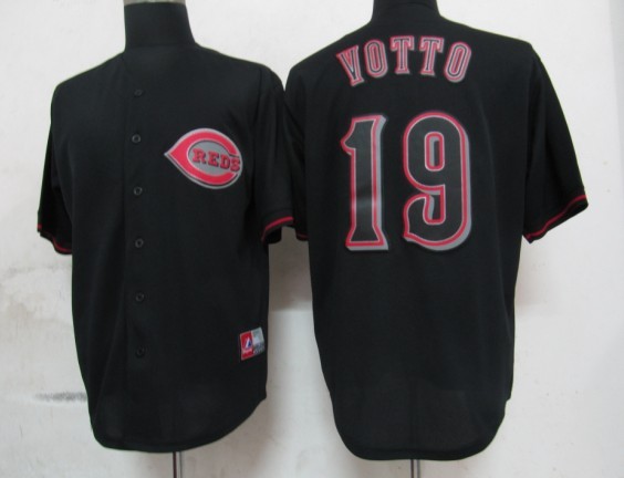 MLB Cincinnati Reds 19 Votto Black Fashion Jerseys