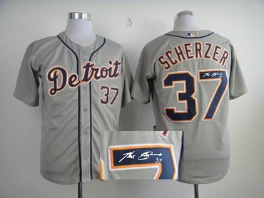 MLB Detroit Tigers 37 Scherzer Grey Signed Jersey