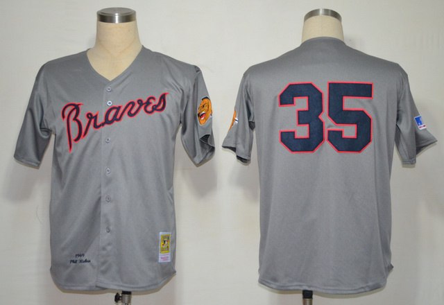 MLB Jerseys Atlanta Braves 35 Phil Niekro Grey Cool Base