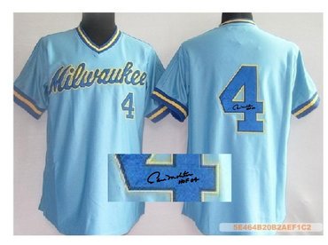MLB Jerseys Milwaukee Brewers 4 Paul Molitor Blue【M&N Signed Jersey
