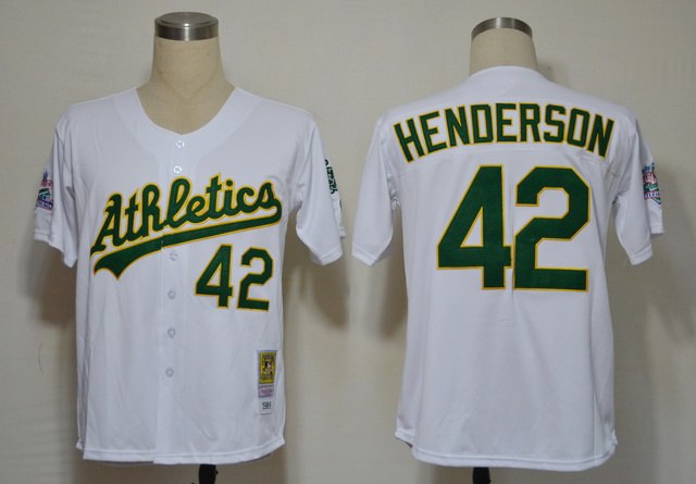 MLB Jerseys Oakland Athletics 42 Henderson white jerseys
