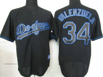 MLB Los Angeles Dodgers 34 Valenzuela Black Fashion Jersey