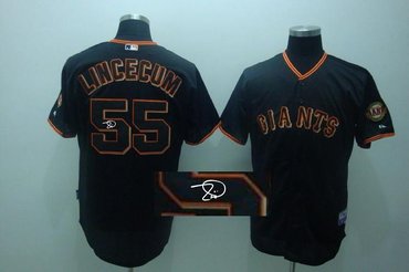 MLB San Francisco Giants 55# lincecum Black Signed Jersey