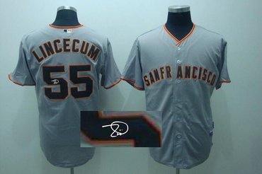 MLB San Francisco Giants 55# lincecum GRAY Signed Jersey