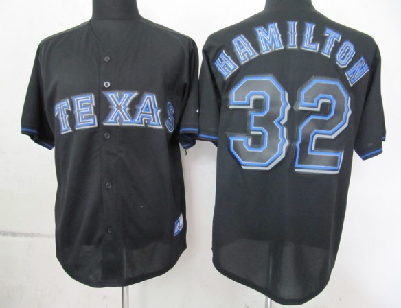 MLB Texas Rangers 32 Hamilton Black Fashion Jerseys
