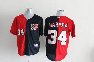 MLB Washington Nationals 34 Bryce Harper Red-Blue Split Jerseys