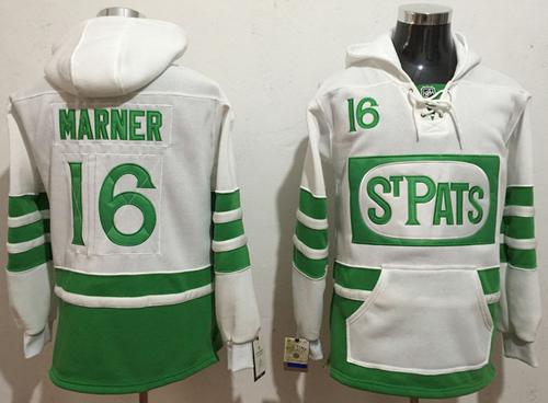Maple Leafs #16 Mitchell Marner White Green St. Patrick's Day Pullover NHL Hoodie Maple Leafs #16 Mitchell Marner White Green St. Patrick's Day Pullover NHL Hoodie