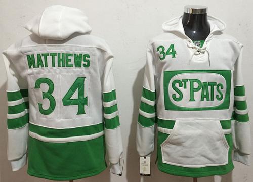 Maple Leafs #34 Auston Matthews White Green St. Patrick's Day Pullover NHL Hoodie Maple Leafs #34 Auston Matthews White Green St. Patrick's Day Pullover NHL Hoodie