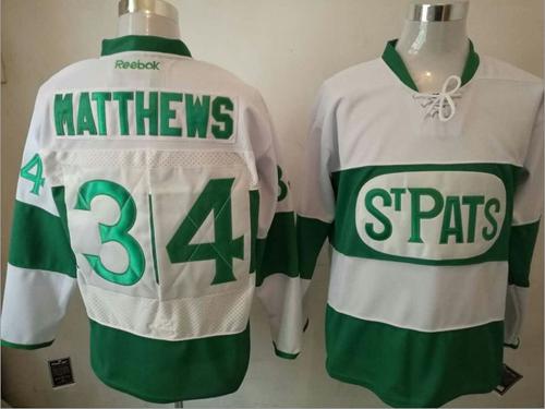 Maple Leafs #34 Auston Matthews White Green St. Patrick's Day Stitched NHL Jersey