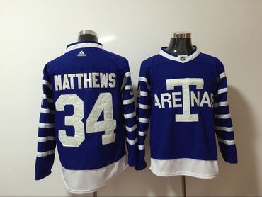 Maple Leafs 34 Auston Matthews Blue 1918 Arenas Throwback Adidas Jersey