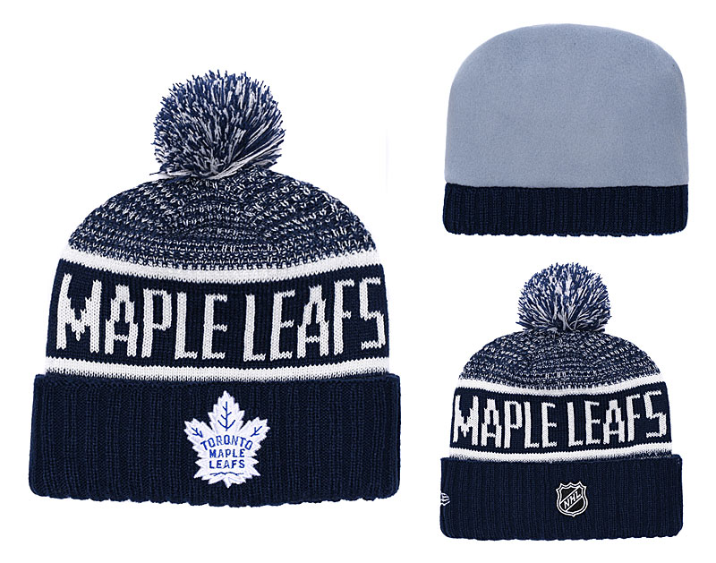 Maple Leafs Fresh Logo Navy Pom Knit Hat YD