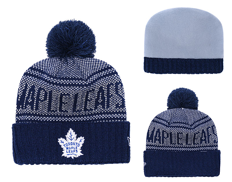 Maple Leafs Team Logo Navy Pom Knit Hat YD Maple Leafs Team Logo Navy Pom Knit Hat YD