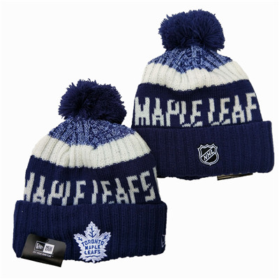 Maple Leafs Team Logo Navy Wordmark Cuffed Pom Knit Hat YD