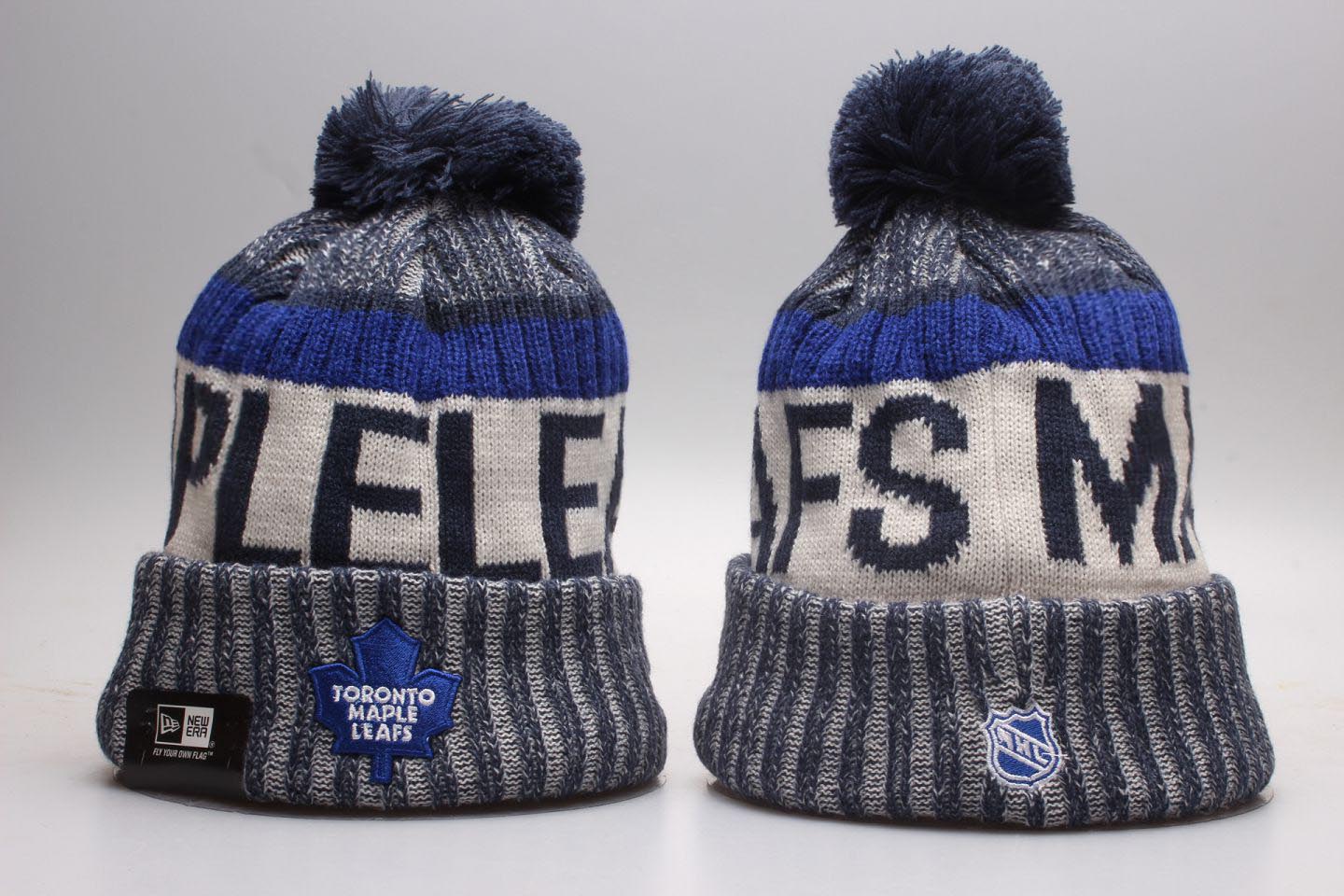 Maple Leafs Team Logo White Navy Knit Hat YP