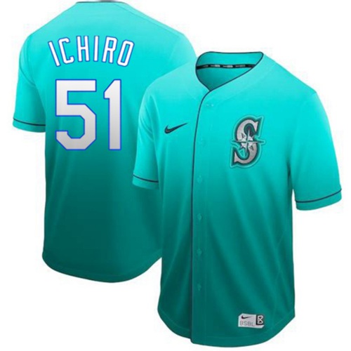 Mariners #51 Ichiro Suzuki Green Fade Authentic Stitched Baseball Jersey Mariners #51 Ichiro Suzuki Green Fade Authentic Stitched Baseball Jersey