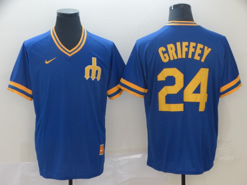 Mariners 24 Ken Griffey Jr. Blue Throwback Jersey Mariners 24 Ken Griffey Jr. Blue Throwback Jersey